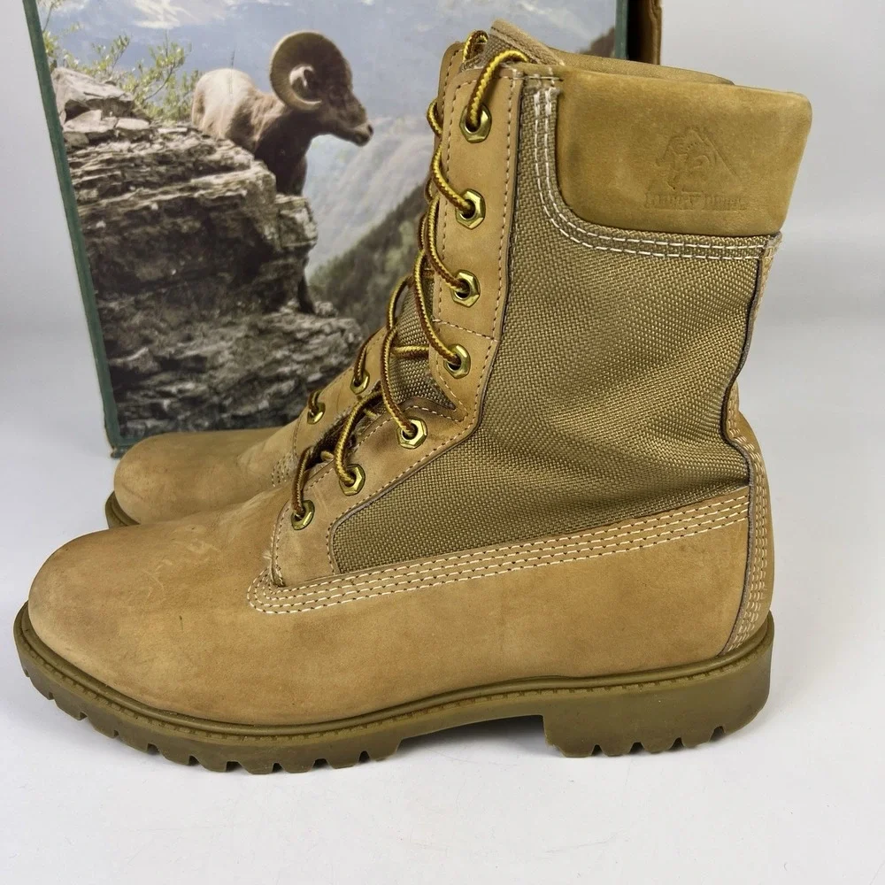 Vtg Rocky Boots Mens 9 Tan Hot Weather Nubuck Canvas Combat Hunting Hiking RB717